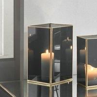 Metal Large Hurricane Vase Square Grey Glass and Brass Table Flower Vase