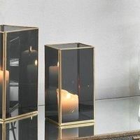 Metal Large Hurricane Vase Square Grey Glass and Brass Table Flower Vase