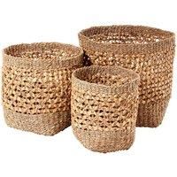 Pacific S 3 Woven Natural Seagrass And Water Hyacinth Tall Round Baskets