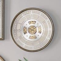 Pacific Lifestyle Antique Gold Wood and Mirror Round Working Cog Wall Clock