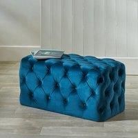 Pacific Lifestyle Seraphina Sapphire Blue Velvet Buttoned Rectangular Ottoman, Blue