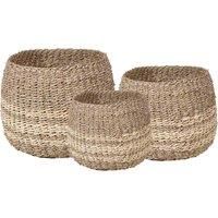 Pacific S 3 Woven 2-tone Natural Seagrass And Palm Leaf Round Baskets