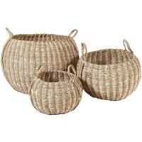 Pacific S 3 Woven Striped Natural Seagrass And Palm Leaf Round Baskets