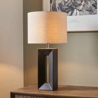 Abstract Square Block Ceramic Table Lamps For Living Room | Modern Bedside Black Lamp Base With Cream Shade | Contemporary Stylish Standard Table-Lamp and Lampshade (Short: W32xD16xH34.5cm)