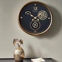 Pacific Lifestyle Black and Champagne Metal Working Cog Wall Clock Black;Gold 50cm W X 50cm H X 10cm D