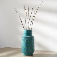 Pacific Sidra Aquamarine Stoneware Etch Detail Vase, Green