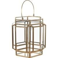 Pacific Shiny Brass Metal And Glass Hexagon Wide Lantern