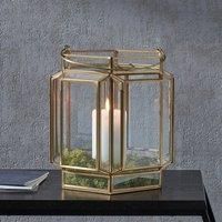 Pacific Shiny Brass Metal And Glass Hexagon Wide Lantern