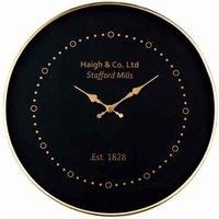 Large Analogue Round Kitchen Clock Art Deco Black and Gold Wall Watch