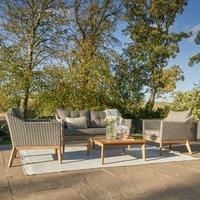 Pacific Lifestyle 4 Seater Grey Rattan Lounge Set Outdoor Furniture | Grey Wicker and Acacia Wood Garden Furniture Outdoor Corner Sofa Set