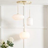 Pacific Lifestyle Alexa White Ribbed Glass & Gold Metal Multi Drop Pendant Gold 135cm H X 57cm W X 45cm D