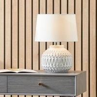 Pacific Anneli Warm White Aztec Texture Ceramic Table Lamp, White