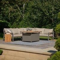 Pacific Lifestyle Stockholm Corner Dining Set with Firepit Table in Limestone