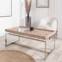 Pacific Lifestyle Evelyn Natural Antique Finish Mango Wood And Silver Metal Coffee Table, Multi