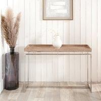 Pacific Lifestyle Evelyn Natural Antique Finish Mango Wood And Silver Metal Console Table, Multi