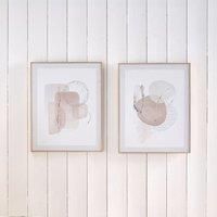 Pacific Lifestyle Set of 2 Natural Abstract Prints with Natural Frame | Framed Canvas Muted Colours Absract Shapes | Neutral Coastal Wall Decor
