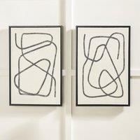 Pacific Lifestyle Set of 2 Abstract Monochrome Paintings | Squiggle Print Canvases with Black Frames
