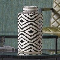 Pacific Lifestyle Chirala Black and White Ceramic Aztec Design Lidded Ginger Jar Black;White 35cm H X 19cm W X 19cm D