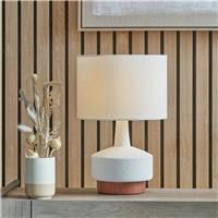 Pacific Lifestyle Small White Ceramic Table Lamp with Wood Effect Textured Base | Contemporary Grain Sanded Lamp and Shade | Coastal Bedside Table Lamps | Living Room Lamp Complete with Shade (White)