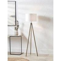 Pacific Lifestyle Vali Silver Metal And Grey Wood Grain Tripod Floor Lamp