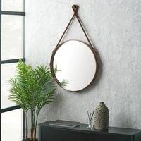 Pacific Lifestyle Round Leather Mirror Brown 101cm H X 60cm W X 5cm D