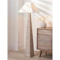 Pacific Lifestyle Seacomb Rattan Pyramid Floor Lamp Base With Pyramid 48Cm Cream Cotton Tapered Square Lampshade