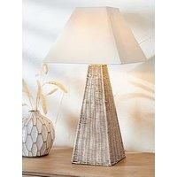 Pacific Lifestyle Seacomb Rattan Pyramid Table Lamp Base With Pyramid 35Cm Cream Cotton Tapered Square Lampshade