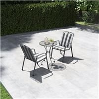 Savoy Grey Metal Bistro Set for 2 Patio Table and Chairs Mesh Set with Cushions