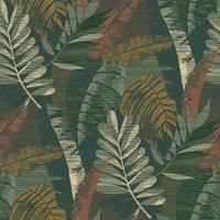 Belgravia Decor Sarika Green Orange Wallpaper 1603 - Tropical Jungle Palm Leaf