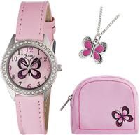 Tikkers Girls Pink Butterfly Dial Watch-Stones Set Case Beautiful Birthday Gift
