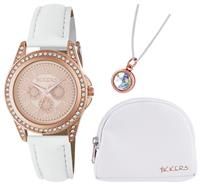 Tikkers Rose Gold GIRLS Watch Designer Style White Strap Watch/SLIM LADIES WRIST