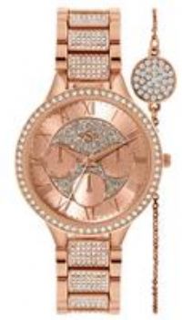Spirit Lux Ladies' Rose Gold Glitter Dial Watch/ Mock Chrono designs & Stone Set