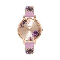 Spirit Ladies Floral Lilac Leather Effect Strap Watch