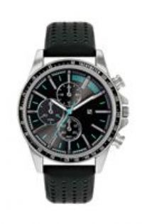 Spirit ASPG29 Men's Black faux racing leather  Strap  Watch - Silver xmas gift