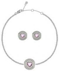 Radley Love Heart Ladies Silver Engraved Disc Pink Stone Heart Bracelet RYJ3079