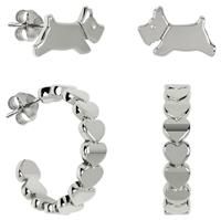 Radley Silver Plated Heart Huggie Stud Earrings - Set of 2