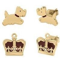 Radley Ladies 25 Years Jubilee 18Ct Pale Gold Plated Crown And Leaping Dog Earrings