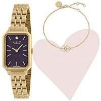 Radley Ladies Gold Plated Genuine Diamond Rectangular Watch And Bracelet Set