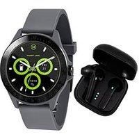Harry Lime Harry Lime Fashion Smart Watch In Grey Featuring Black True Wireless Earbuds In Charging Case