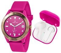 Harry Lime Series 7 Pink Silicone Strap Smart Watch With Pink True Wireless Earphones in Charging Case