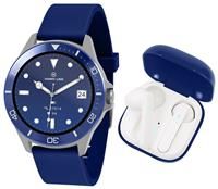 Harry Lime Series 7 Navy Silicone Strap Smart Watch With Blue True Wireless Earphones in Charging Case