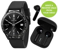 Harry Lime Series 27 Black Silicone Strap Smart Watch With Black True Wireless Earphone In Charging Case
