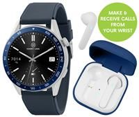 Harry Lime Series 27 Navy Silicone Strap Smart Watch With Blue True Wireless Earphone In Charging Case