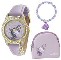 Tikkers Girl/'s Purple Unicorn and Butterfly Watch, Bracelet and Purse Gift Set