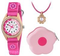 Tikkers Girl/'s Pink Flower Watch, Necklace and Purse Gift Set