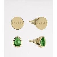 Radley Womens 18ct Gold Plated Green Cubic Zirconia Stone Disc Twin Pack Earrings
