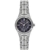 Spirit Womens Silver Stone Set Black Mother of Pearl Bracelet Analogue Quartz Watch