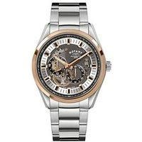 Rotary Men'S Seamatic Eclipse 100M Water Resistance Silver & Rose Gold Plated Stainless Steel Bracelet Watch