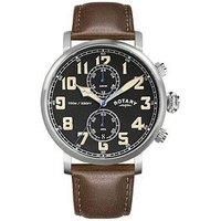 Rotary Men'S Heritage Pilot 100M Water Resistance Stainless Steel Brown Leather Strap Watch