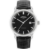 Rotary Men'S Heritage Automatic Stainless Steel Black Leather Strap Watch